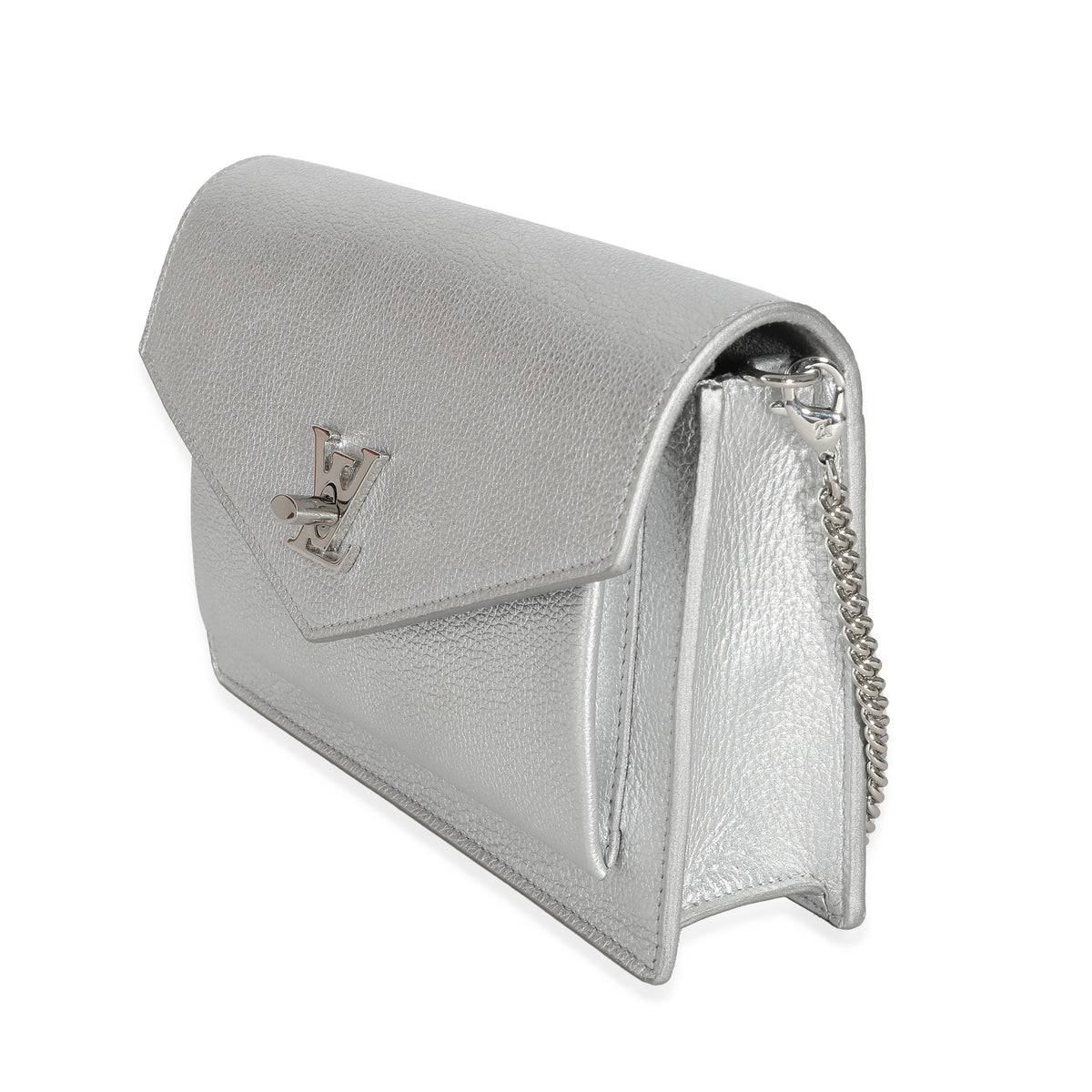 Louis Vuitton Silver Calfskin Mylockme Chain Pochette