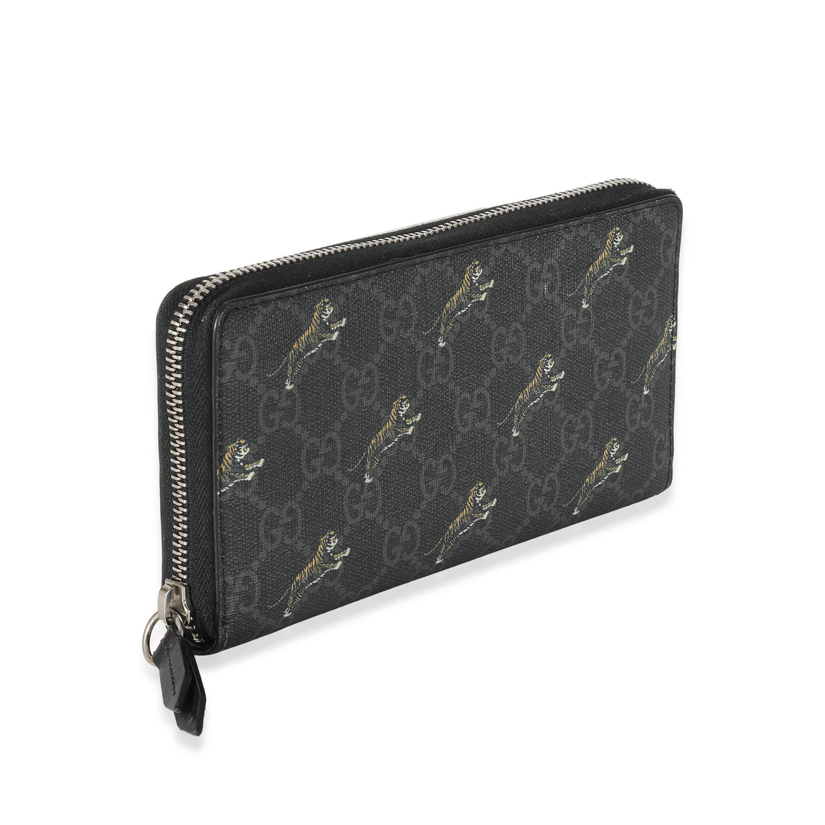 Gucci Black GG Supreme Canvas Tiger Zip Around Wallet