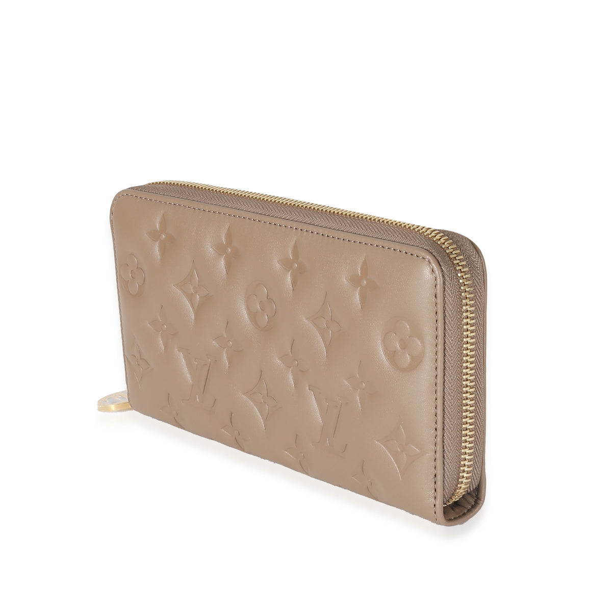 Louis Vuitton Taupe Monogram Embossed Lambskin Coussin Zippy Wallet