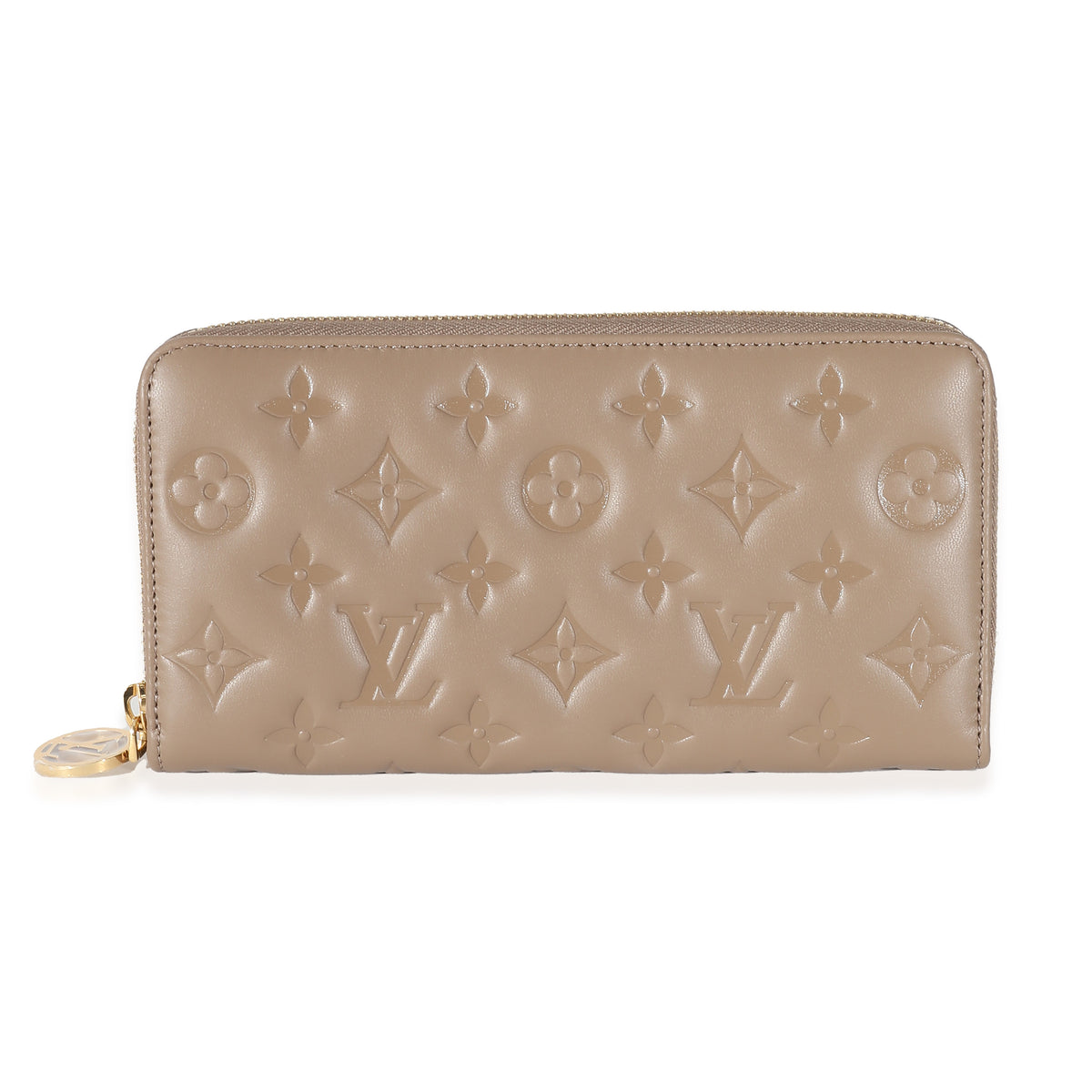 Louis Vuitton Taupe Monogram Embossed Lambskin Coussin Zippy Wallet