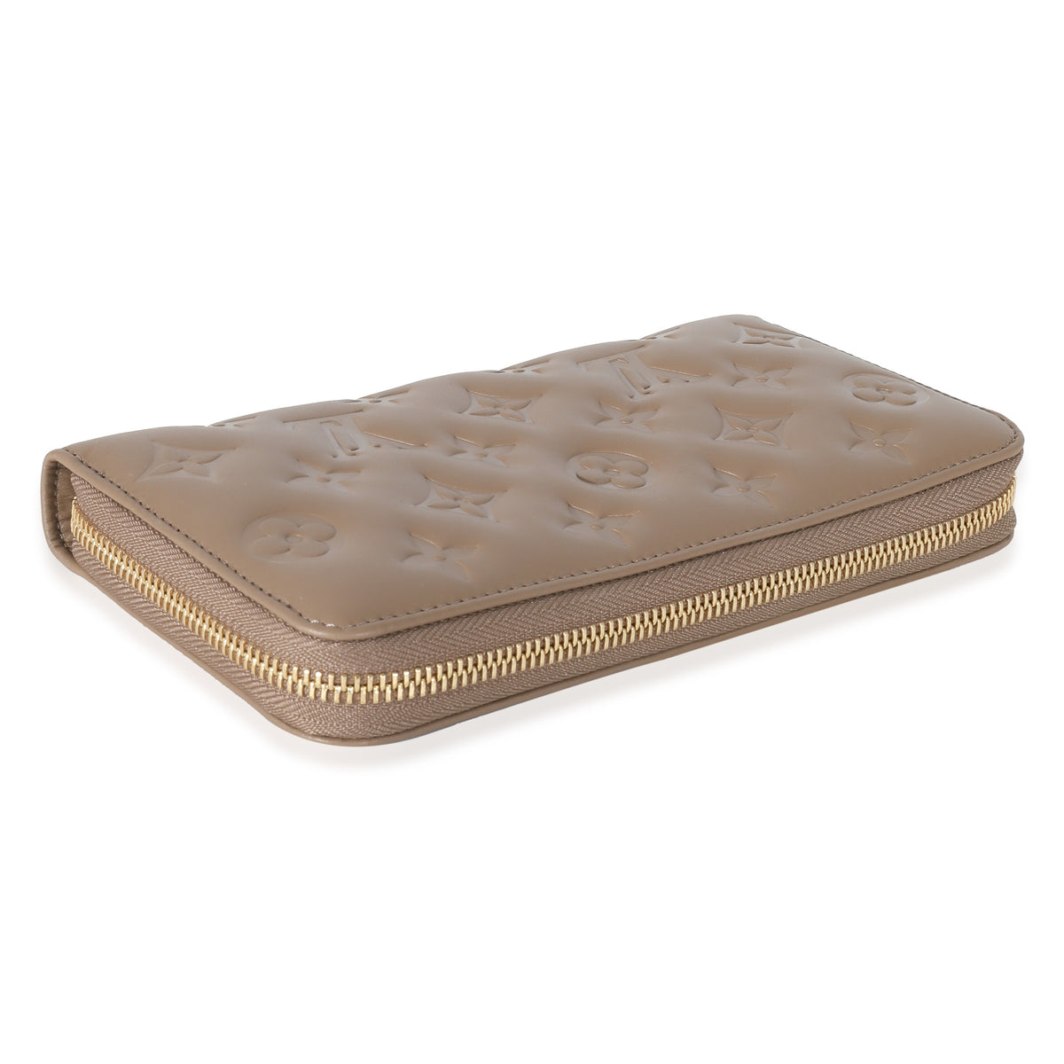 Louis Vuitton Taupe Monogram Embossed Lambskin Coussin Zippy Wallet