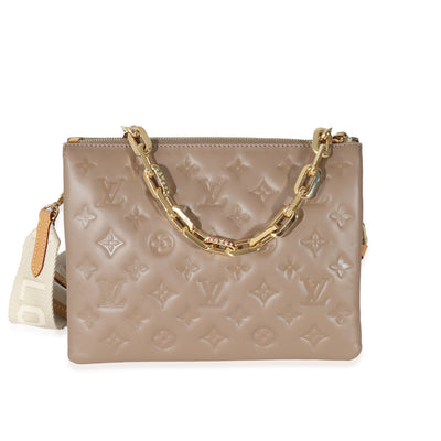 Louis Vuitton Taupe Monogram Embossed Lambskin Coussin PM