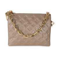 Louis Vuitton Taupe Monogram Embossed Lambskin Coussin PM