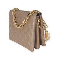 Louis Vuitton Taupe Monogram Embossed Lambskin Coussin PM