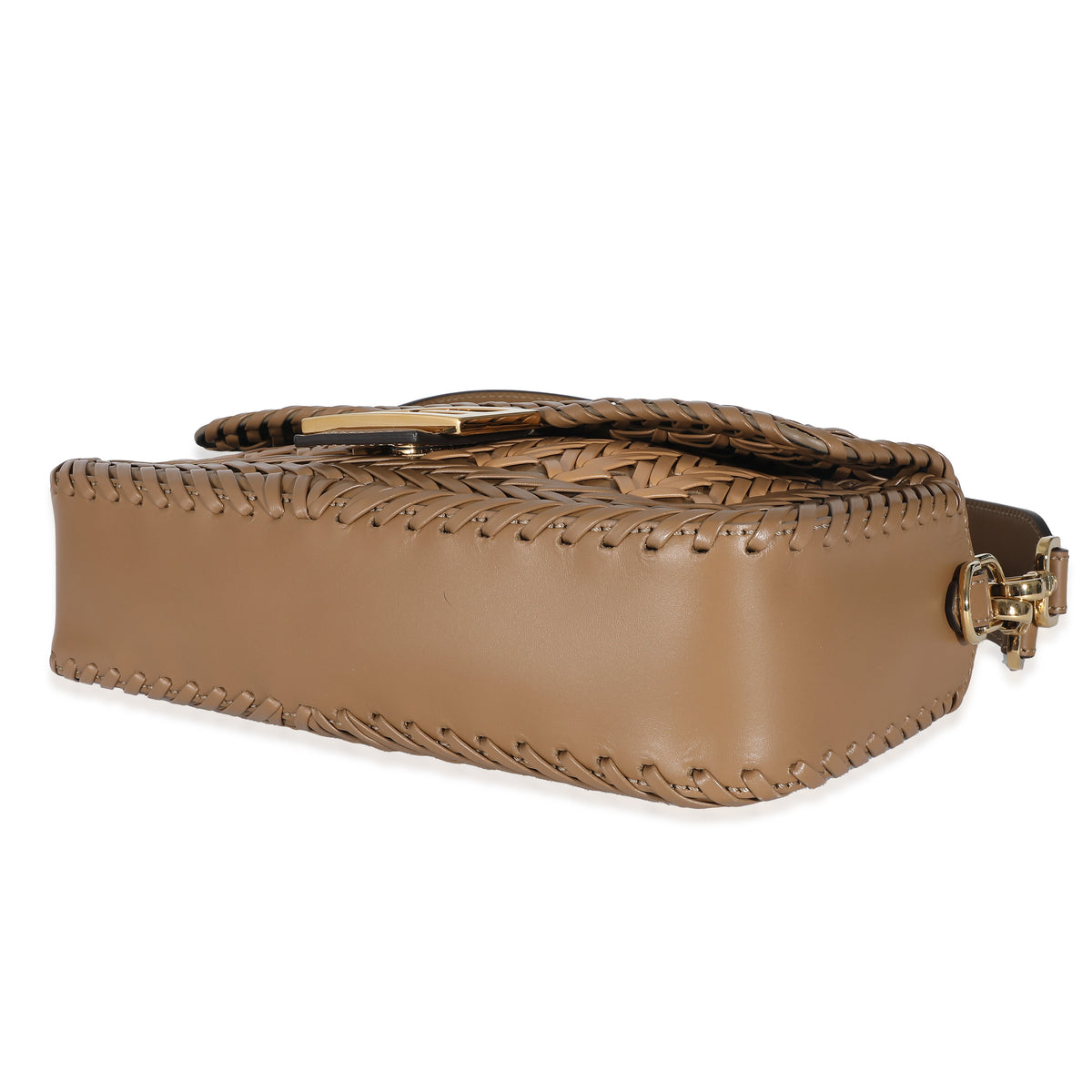 Fendi Sand and Brown Leather Interlaced Baguette