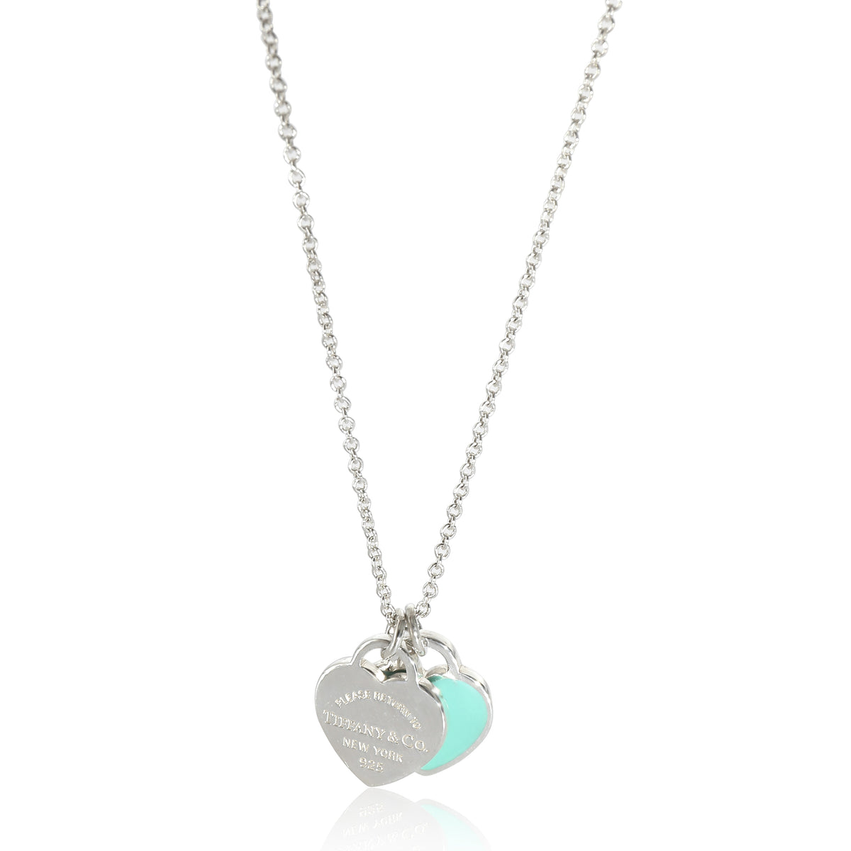 Tiffany Womens Mini Double Heart Tag Pendant Silver / Blue – Luxe Collective