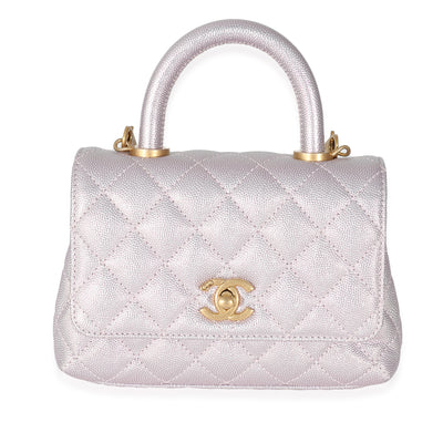 Chanel Metallic Purple Quilted Caviar Extra Mini Coco Top Handle