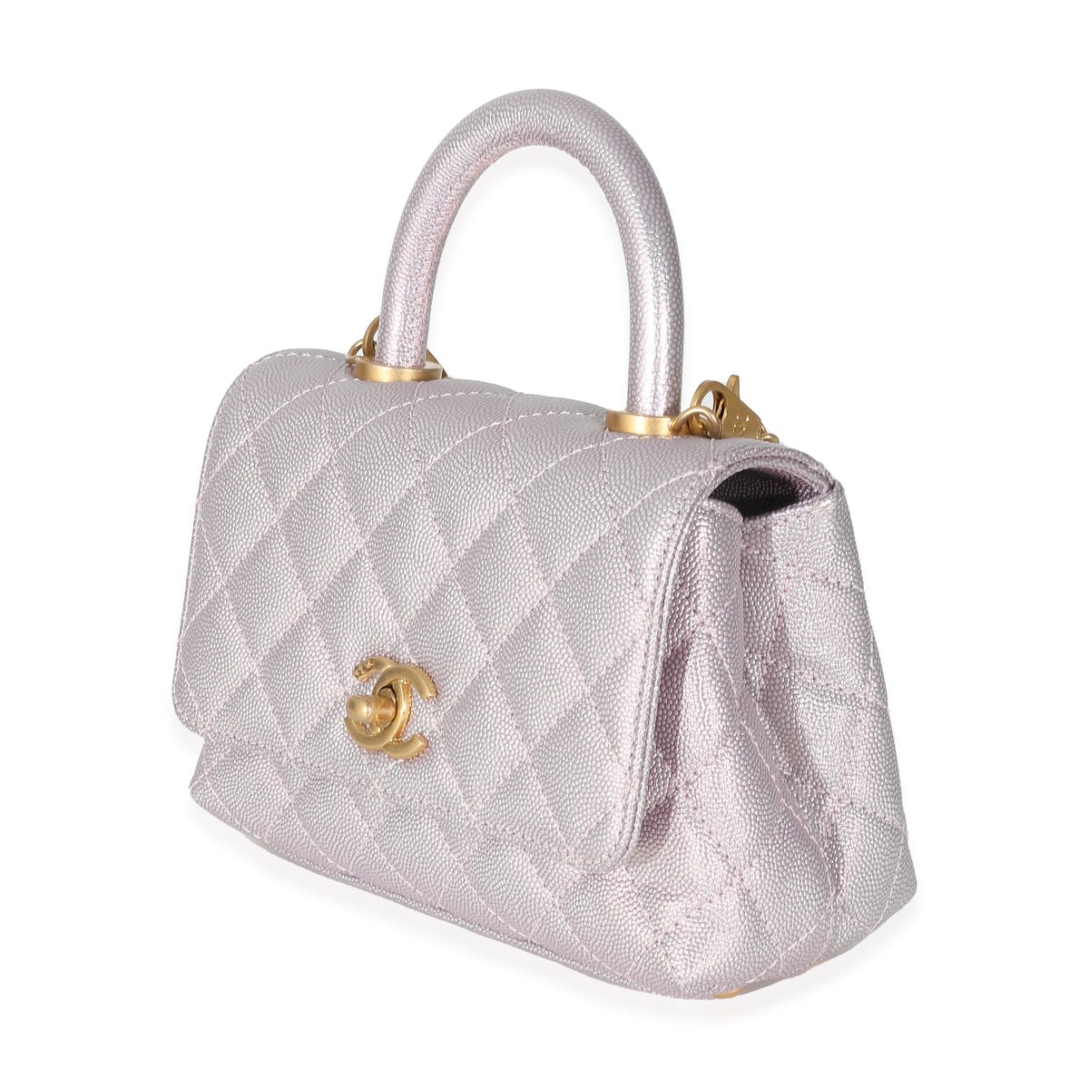 Chanel Metallic Purple Quilted Caviar Extra Mini Coco Top Handle