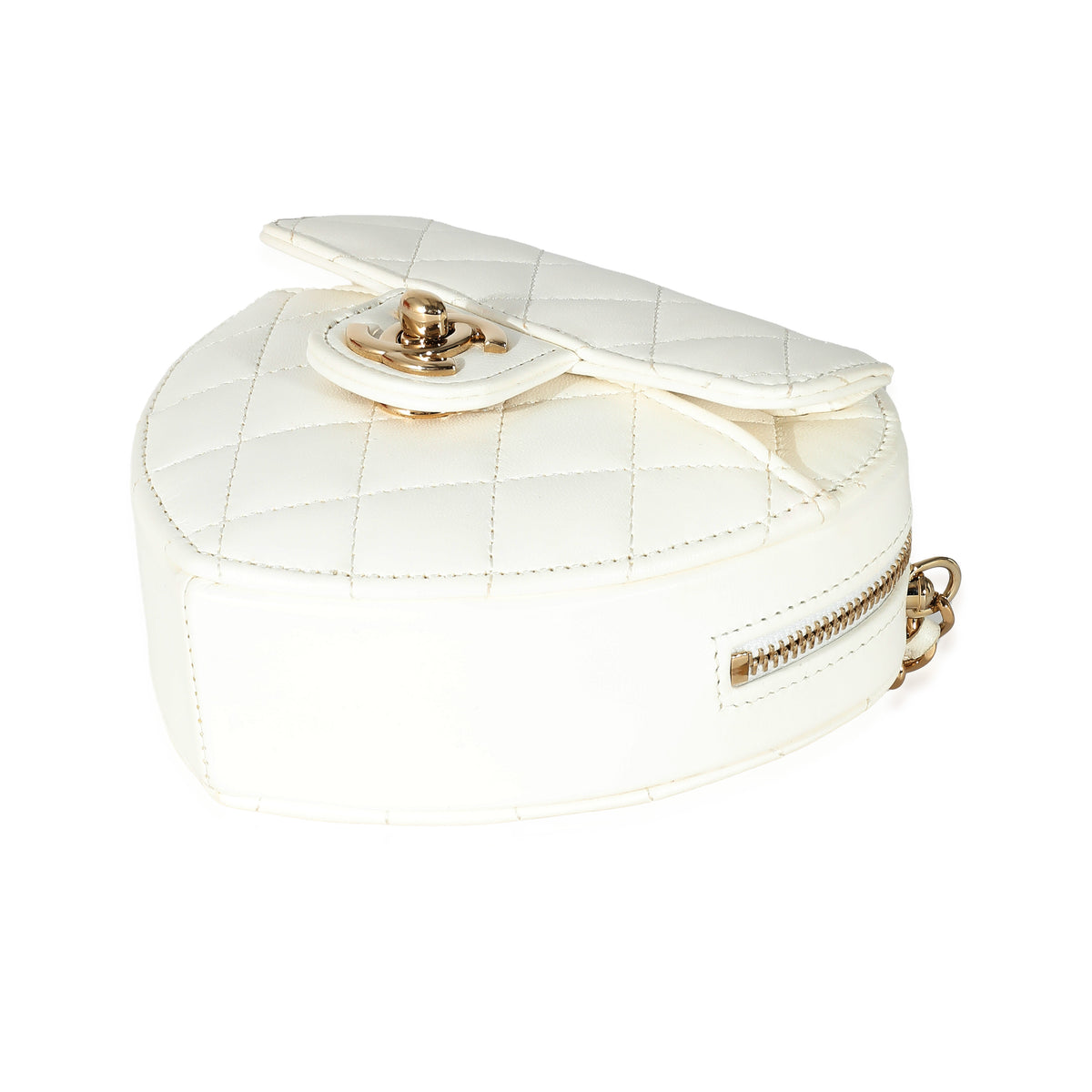 Chanel White Quilted Lambskin CC In Love Clutch with Chain