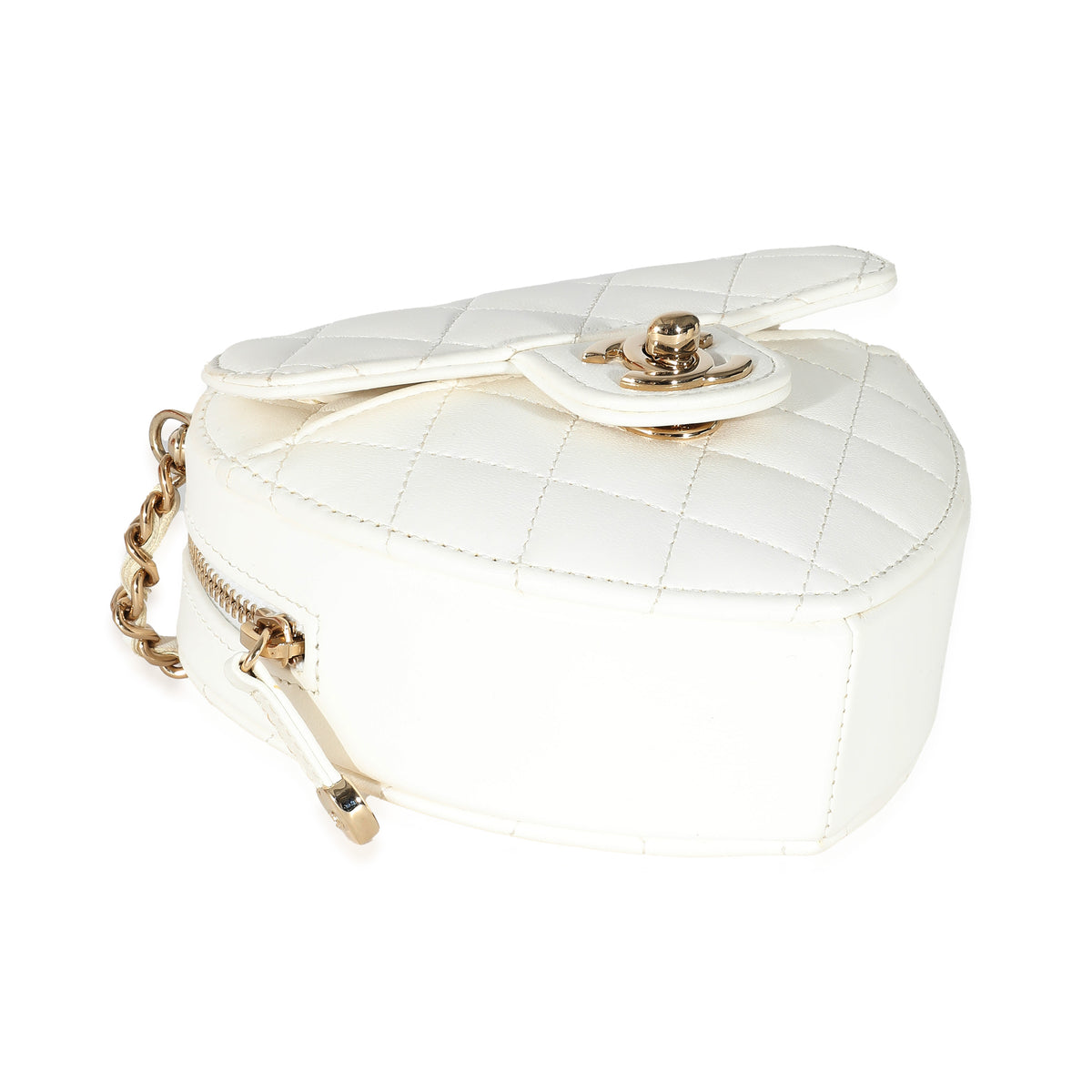 Chanel White Quilted Lambskin CC In Love Clutch with Chain