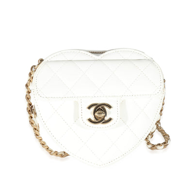 Chanel White Quilted Lambskin CC In Love Clutch with Chain