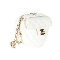 Chanel White Quilted Lambskin CC In Love Clutch with Chain