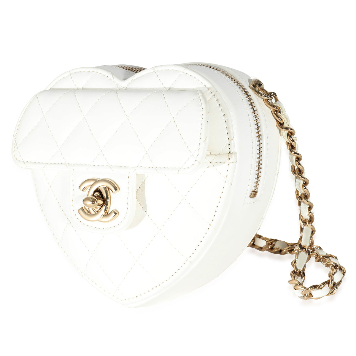 Chanel White Quilted Lambskin CC In Love Clutch with Chain