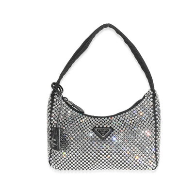 Prada Black Satin Crystal Re-Edition 2000 Mini Bag