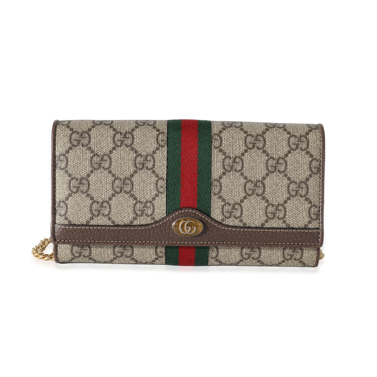 Gucci Beige GG Supreme Monogram Web Ophidia Chain Wallet