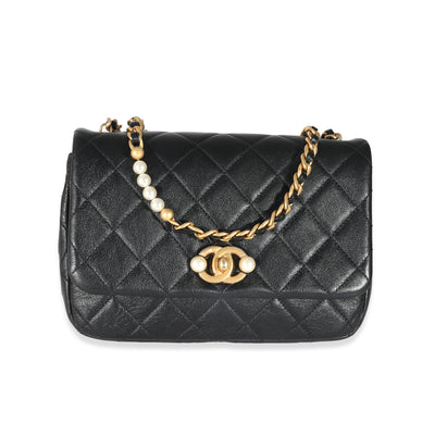 Chanel Black Glazed Quilted Calfskin Pearl Side Small Flap Bag