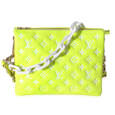 Louis Vuitton Fluorescent Yellow Calfskin Embossed Monogram LV Match Coussin PM