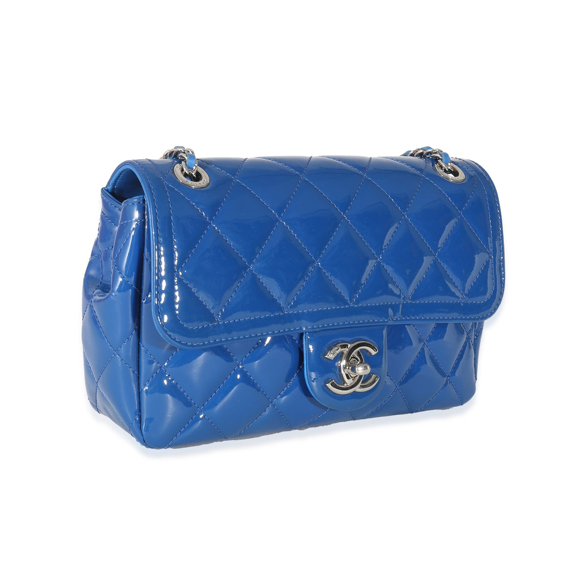 Chanel Blue Quilted Patent Medium Coco Shine Flap Bag