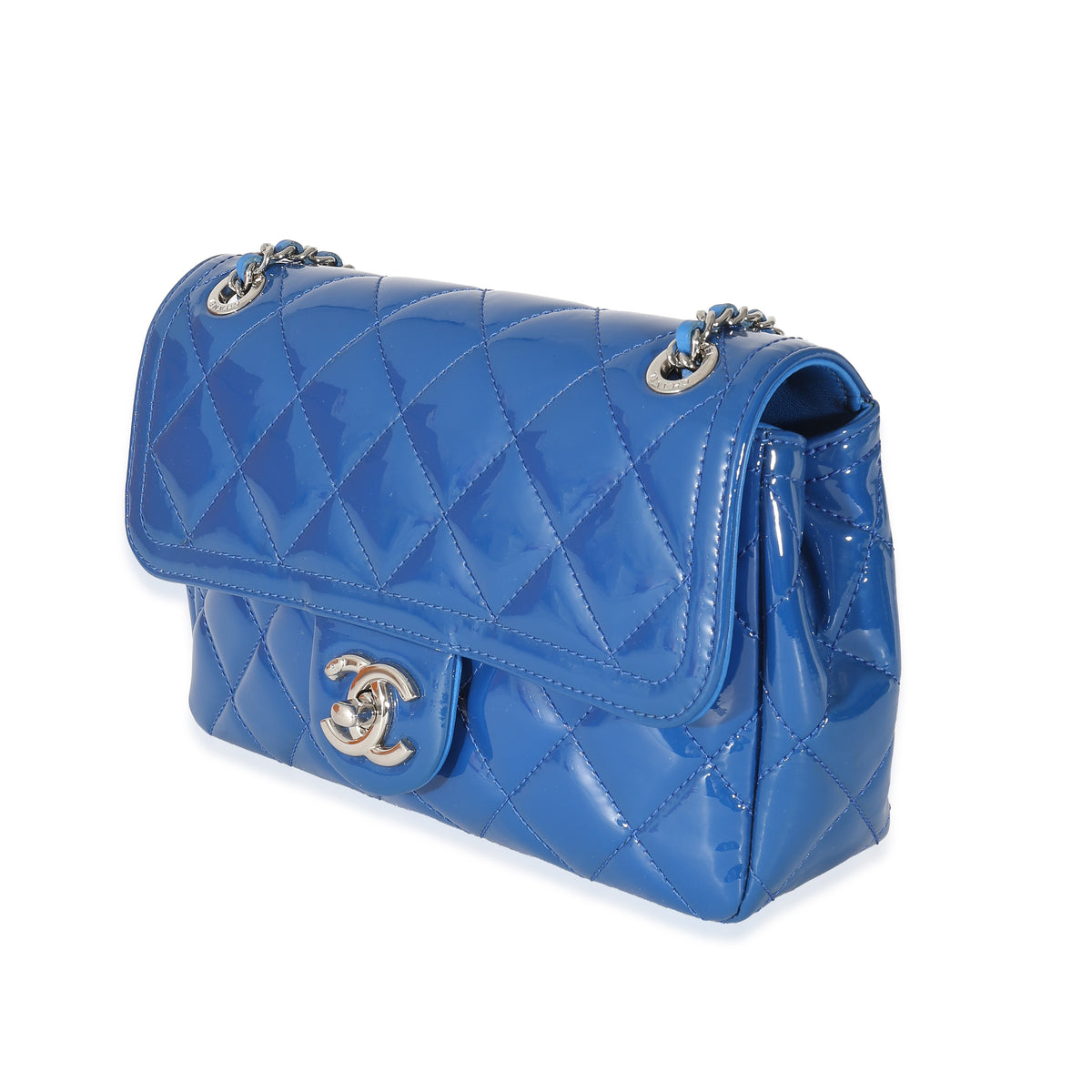 Chanel Blue Quilted Patent Medium Coco Shine Flap Bag