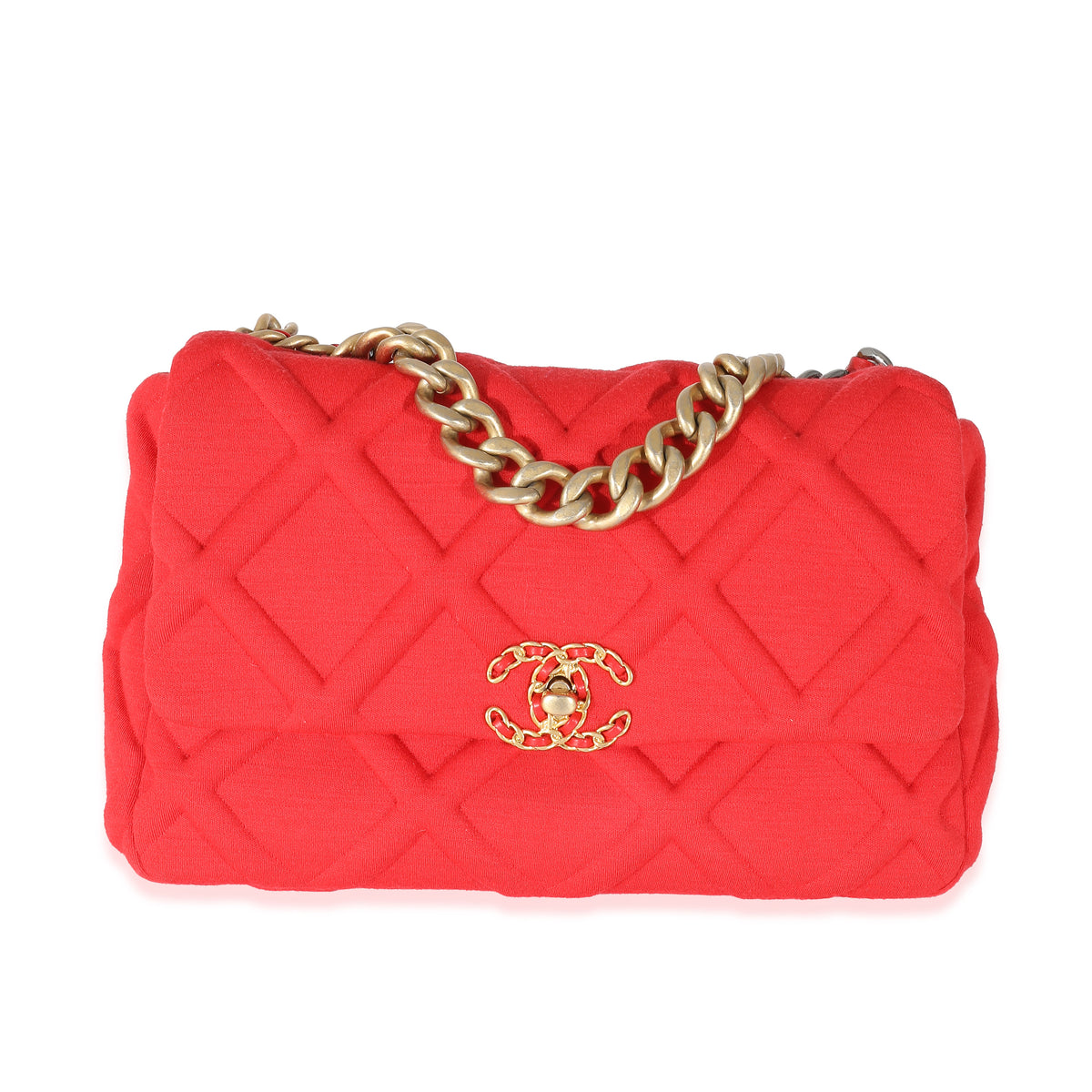 Chanel Red Quilted Jersey Large Chanel 19 Flap Bag