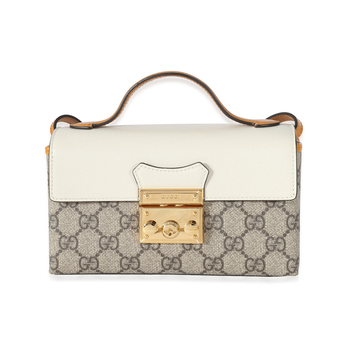 Gucci Ivory Burnt Orange Leather GG Supreme Canvas Mini Padlock