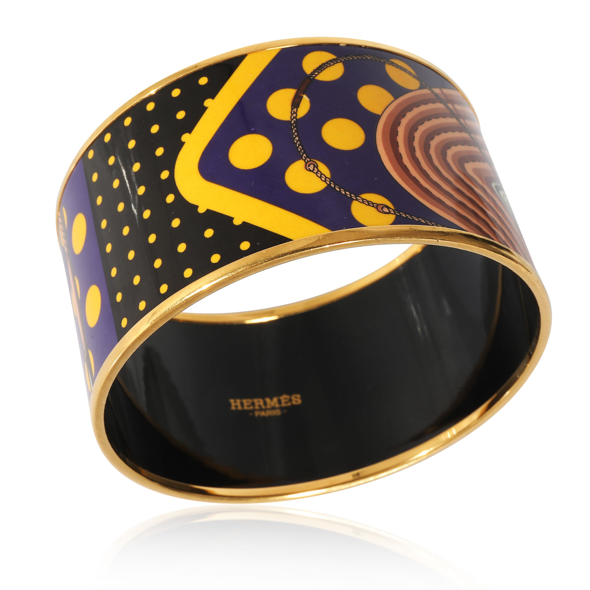 Hermès Gold Plated Clic Clac a Pois Extra Wide Enamel Bangle (62MM)