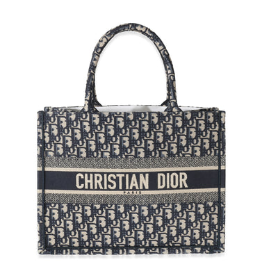 Christian Dior Ecru Blue Dior Oblique Embroidery Medium Book Tote