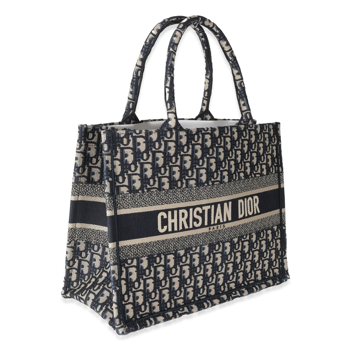 Christian Dior Ecru Blue Dior Oblique Embroidery Medium Book Tote