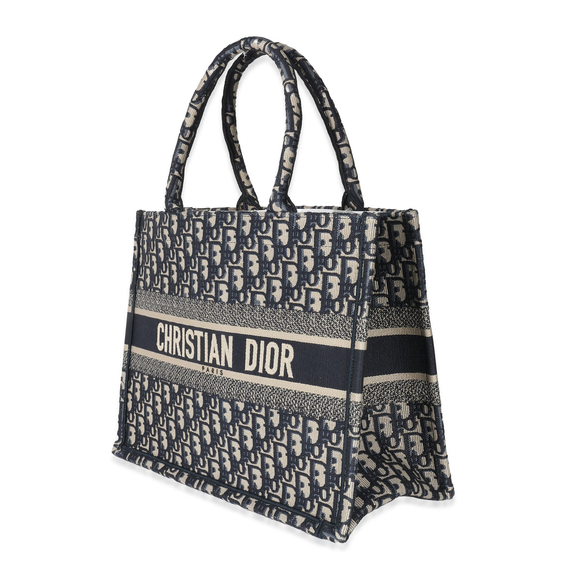 Christian Dior Ecru Blue Dior Oblique Embroidery Medium Book Tote