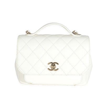 Chanel White Quilted Caviar Medium Business Affinity Flap Bag