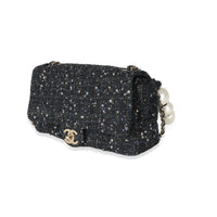 Chanel Black Ecru Tweed Medium Pearl Handle Flap Bag