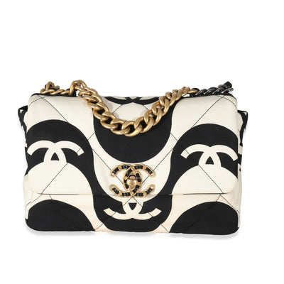 Chanel Black White CC Fabric Medium Chanel 19 Flap Bag