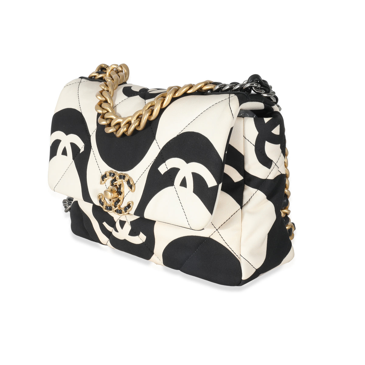 Chanel Black White CC Fabric Medium Chanel 19 Flap Bag