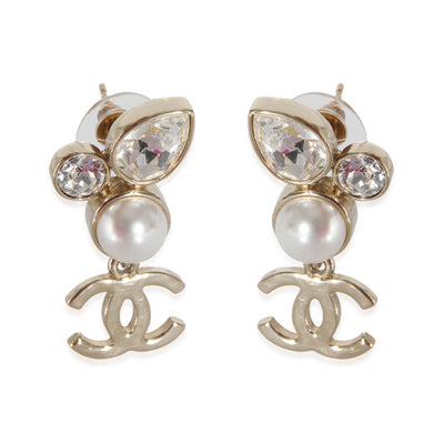 Chanel 2022 Gold Tone Faux Pearls & Crystals Earrings