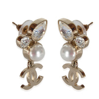 Chanel 2022 Gold Tone Faux Pearls & Crystals Earrings