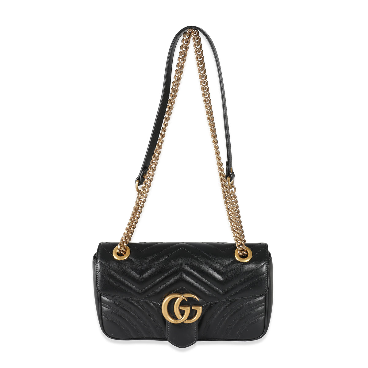 Gucci Black Matelassé Leather Medium GG Marmont Bag