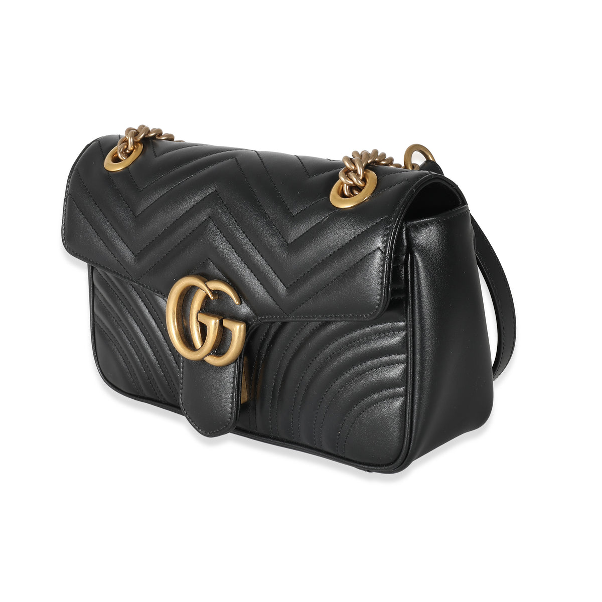 Gucci Black Matelassé Leather Medium GG Marmont Bag