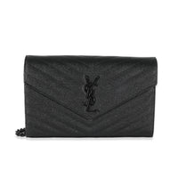 Saint Laurent Black Grain De Poudre Classic Cassandre Chain Wallet