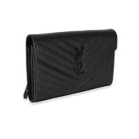 Saint Laurent Black Grain De Poudre Classic Cassandre Chain Wallet