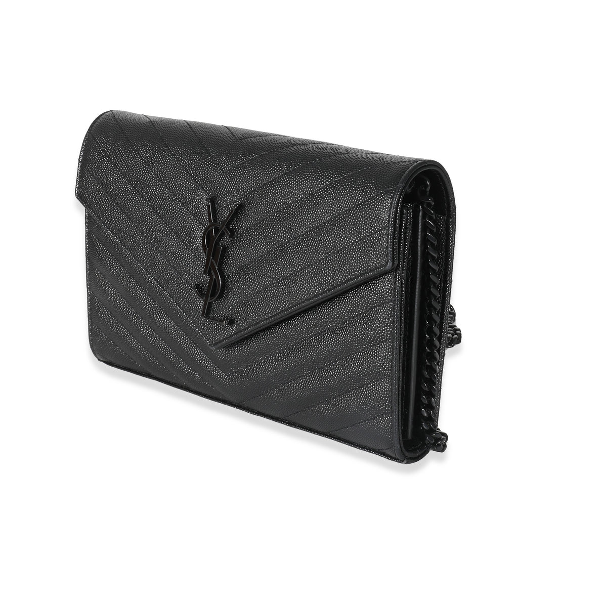 Saint Laurent Black Grain De Poudre Classic Cassandre Chain Wallet