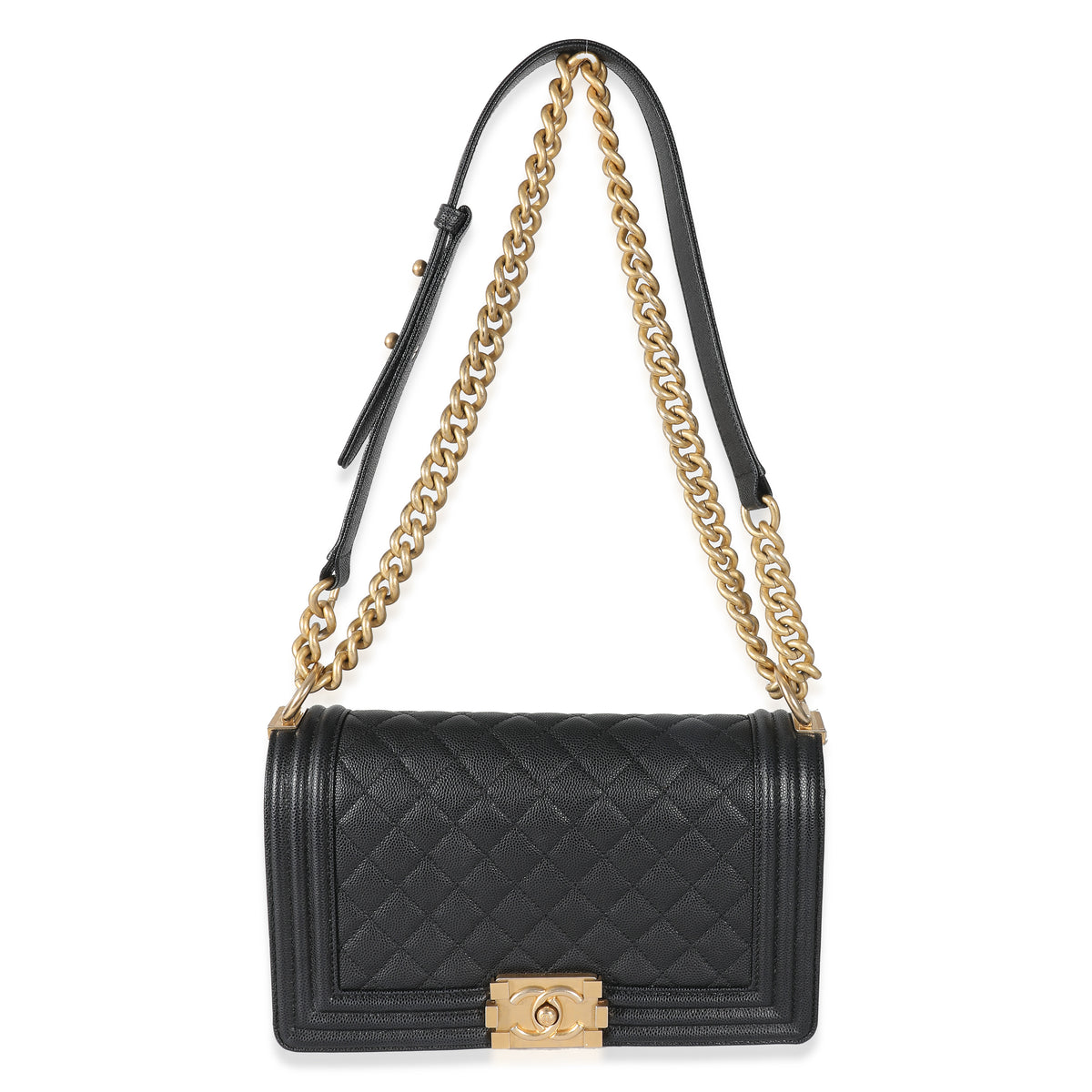 Chanel Black Quilted Caviar Medium Boy Bag