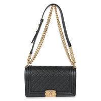 Chanel Black Quilted Caviar Medium Boy Bag