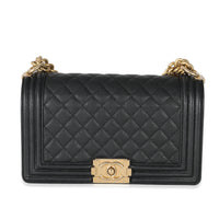 Chanel Black Quilted Caviar Medium Boy Bag