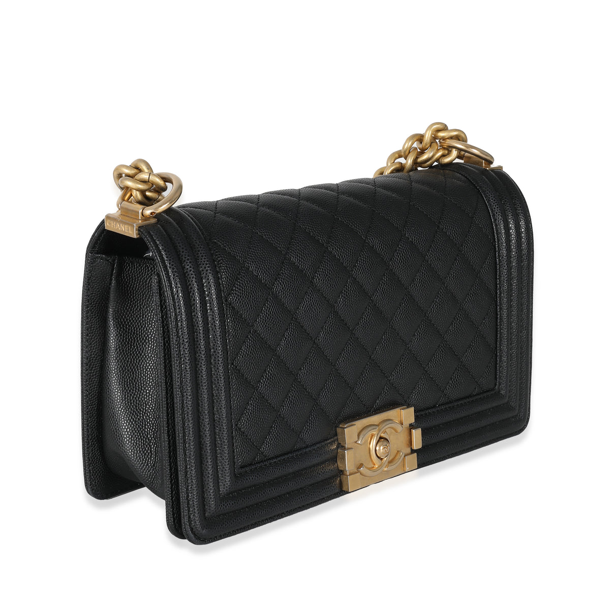 Chanel Black Quilted Caviar Medium Boy Bag