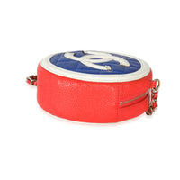 Chanel Blue White Red Caviar CC Filigree Round Clutch With Chain