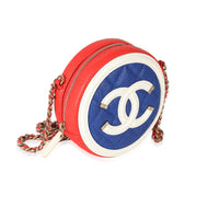 Chanel Blue White Red Caviar CC Filigree Round Clutch With Chain