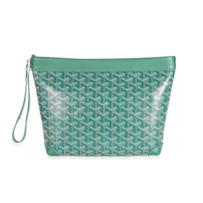 Goyard Green Calfskin Goyardine Canvas Conti Pouch