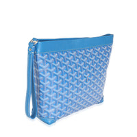 Goyard Blue Calfskin Goyardine Canvas Conti Pouch