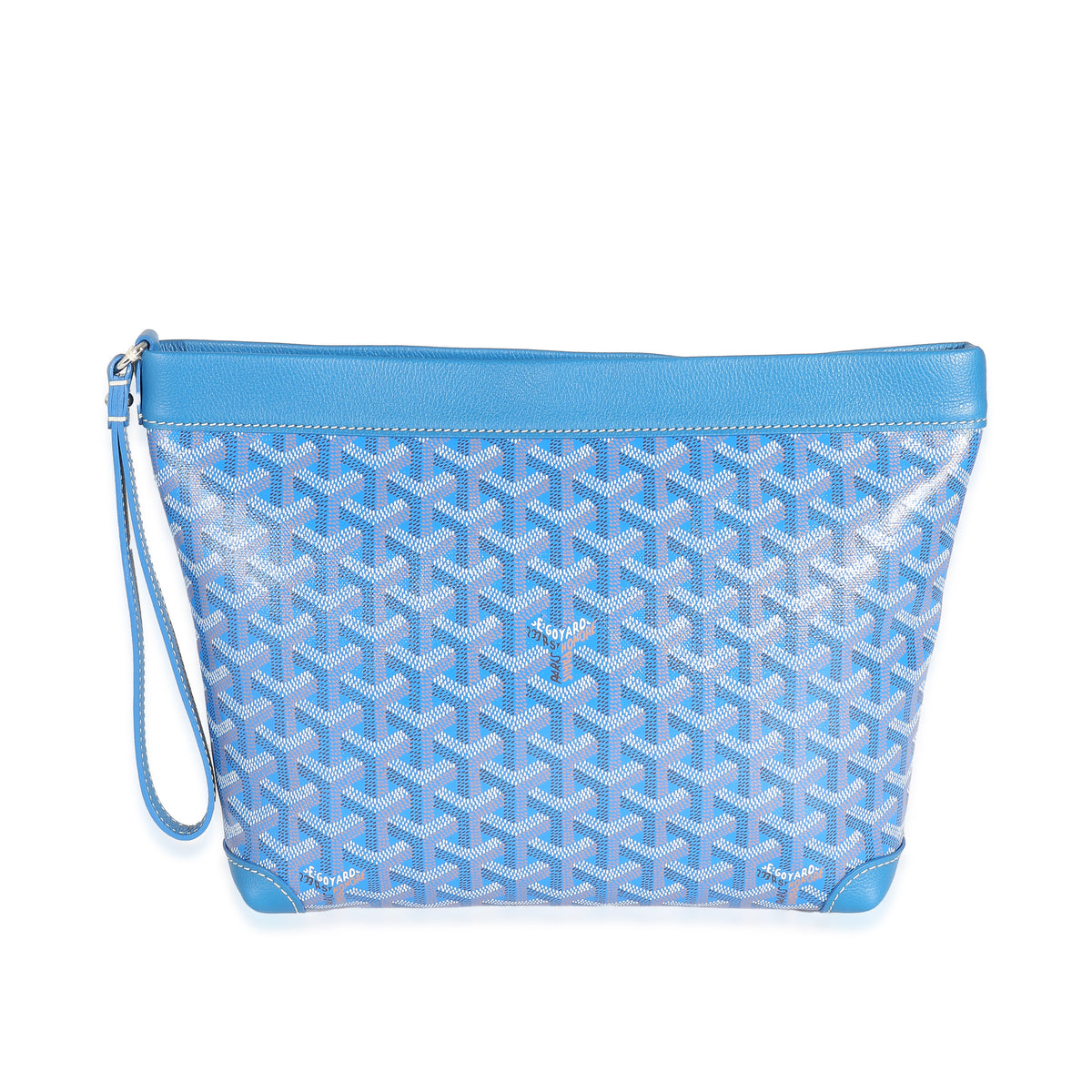 Goyard Blue Calfskin Goyardine Canvas Conti Pouch