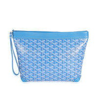 Goyard Blue Calfskin Goyardine Canvas Conti Pouch